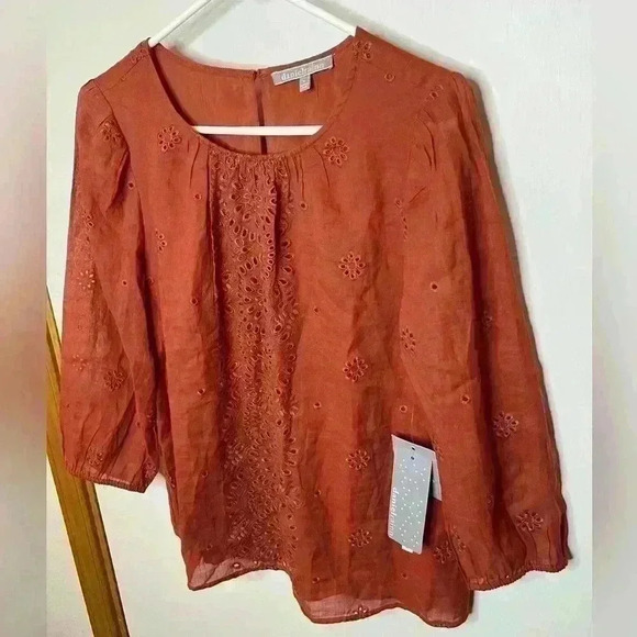 Daniel Rainn Blouse Women Medium Terracotta Rayon Lined through body, 3/4 Sleeve - Picture 2 of 7